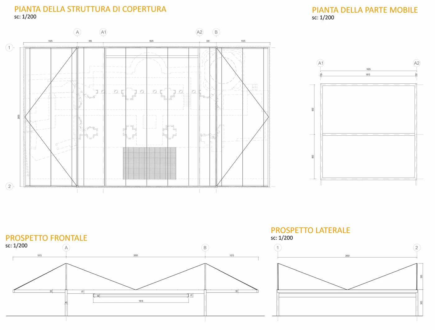 Canopy plan, section and structural geometry