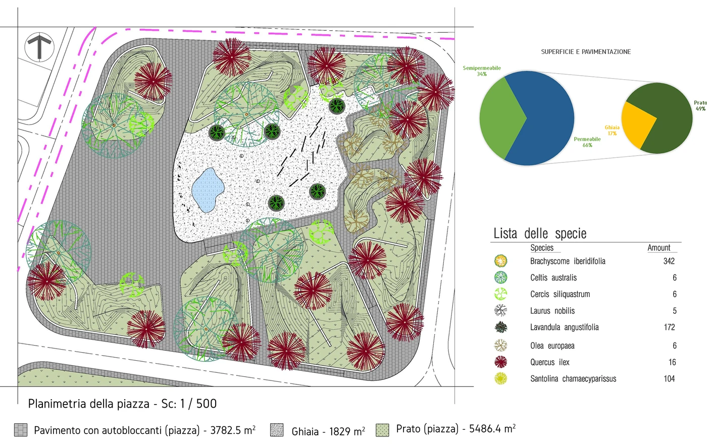 Piazza planting plan and surface balance