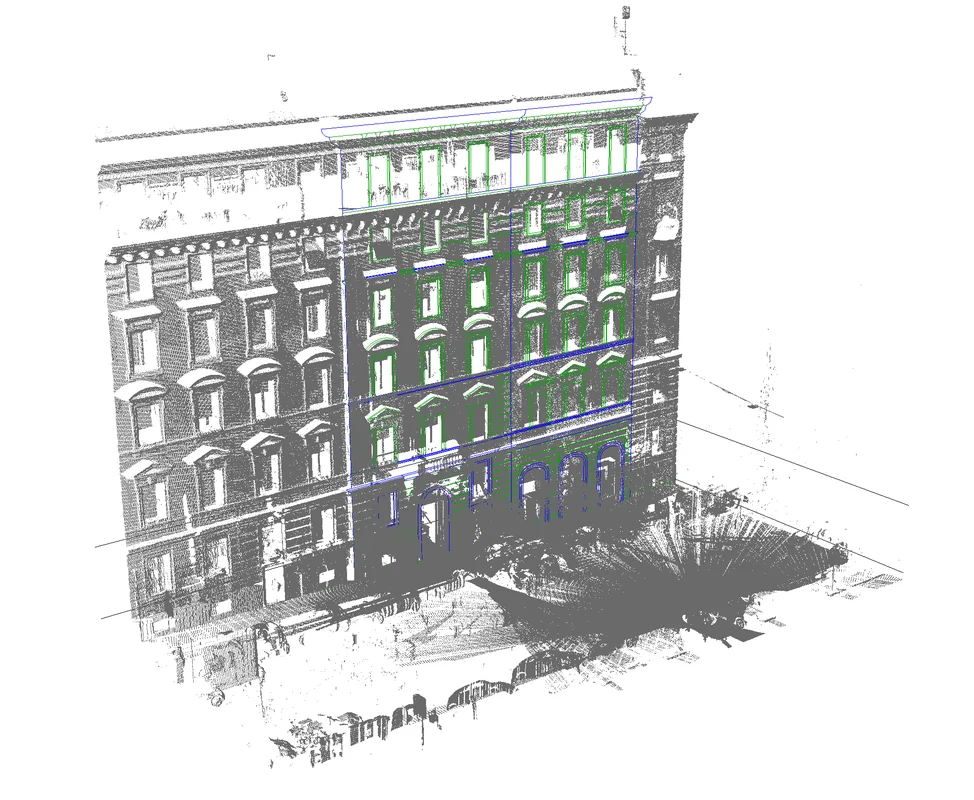 elementi di facciata ricostruiti sulla nuvola di punti in Revit