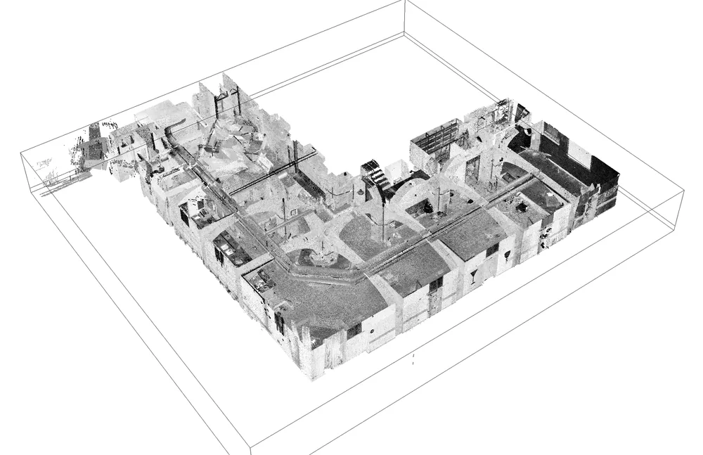 nuvola di punti degli interni in una sezione 3D di Revit