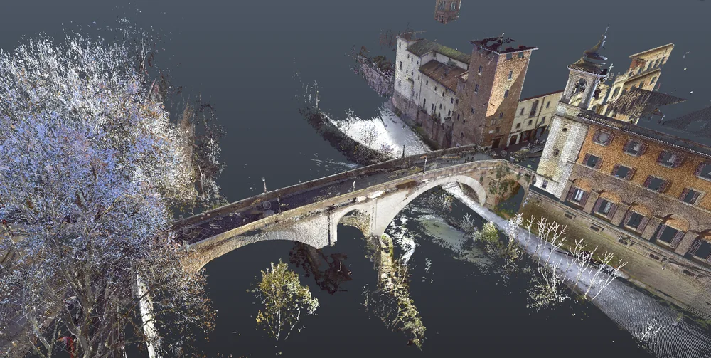 un ponte e il suo contesto nella nuvola di punti a colori